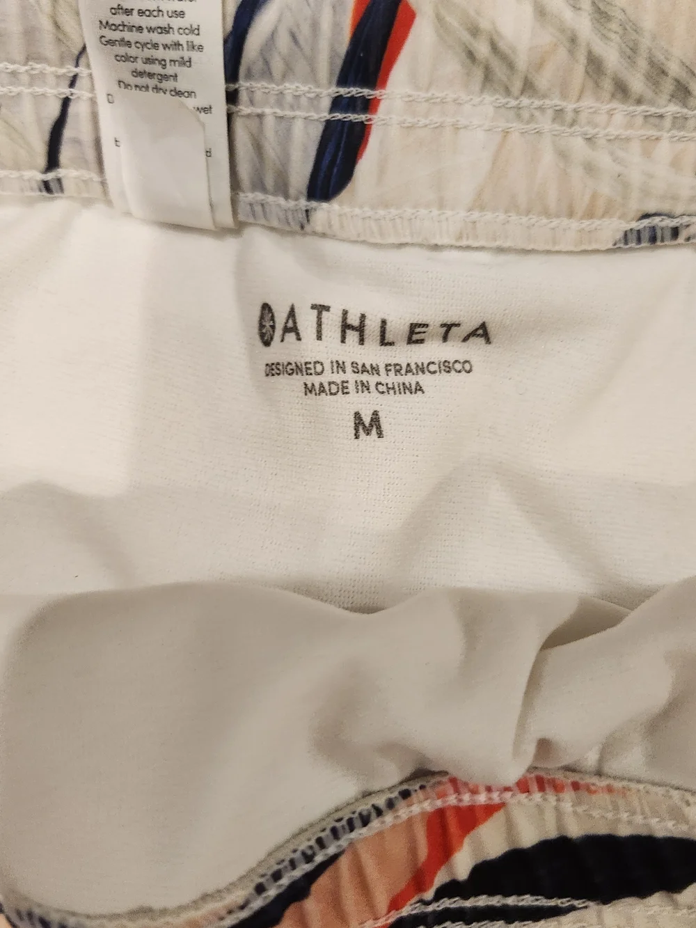 Athleta Tropical Leaf Print Athletic Shorts in Navy, Coral & Blush